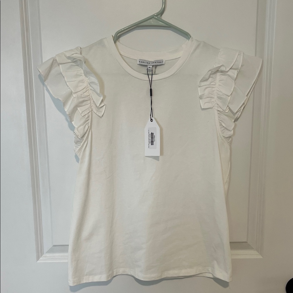 English Factory Cream Ruffle Sleeve Tee